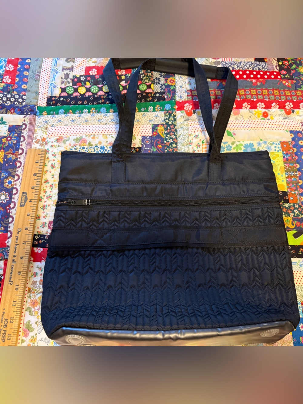 lug Black Quilted Nylon Tote with Exterior Zip Pocket